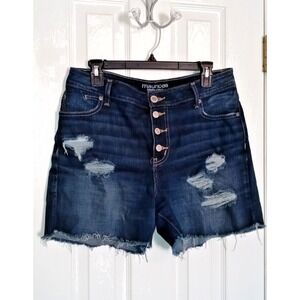 Maurices Denim Jean Shorts Women's Size 12 High Rise Distressed Blue Button Fly